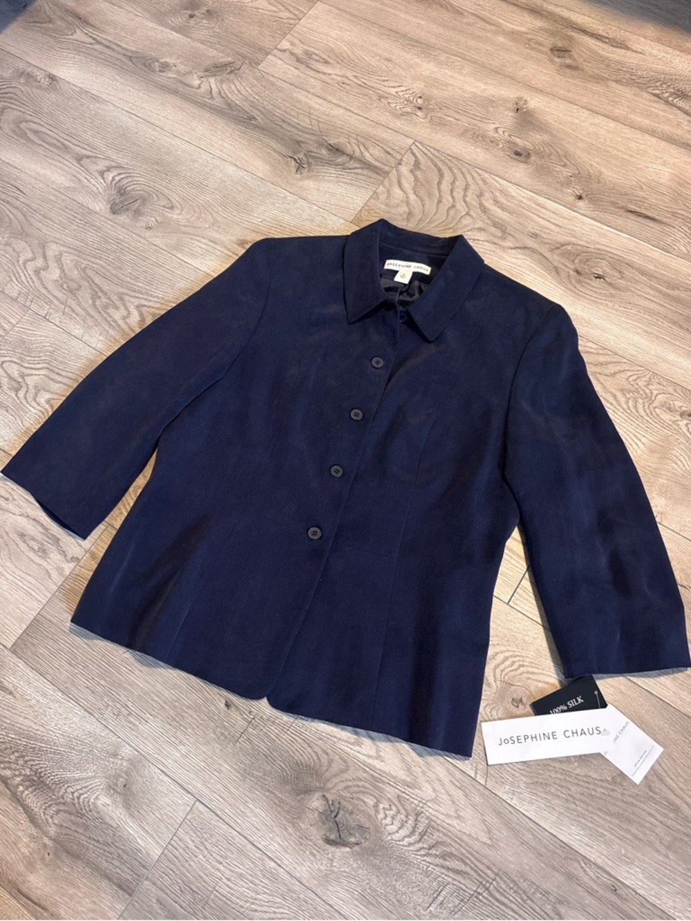 NWT Josephine Chaus 100% Silk Navy Blazer Jacket Size 14